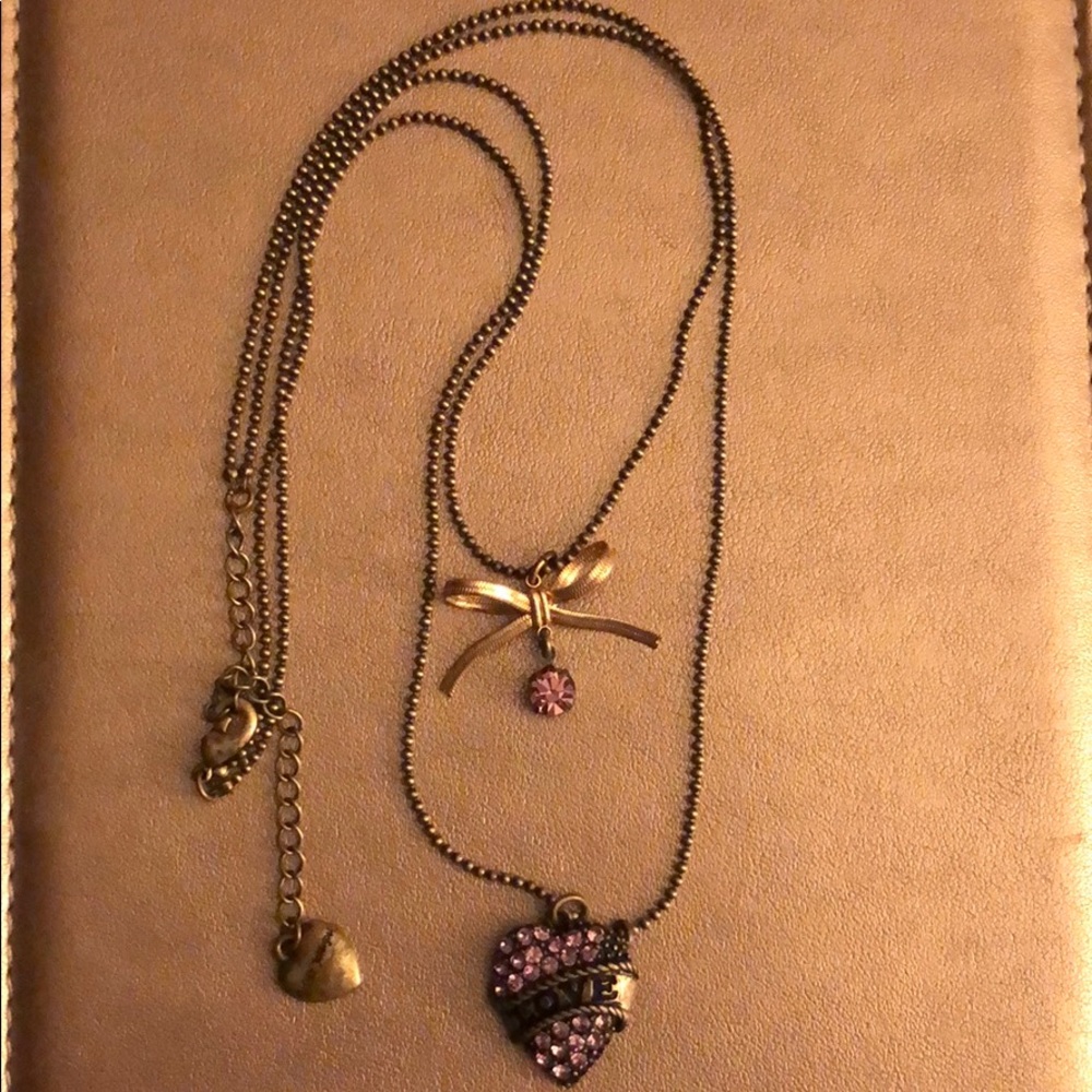Betsy Johnson Heart and Bow Double Chain Necklace